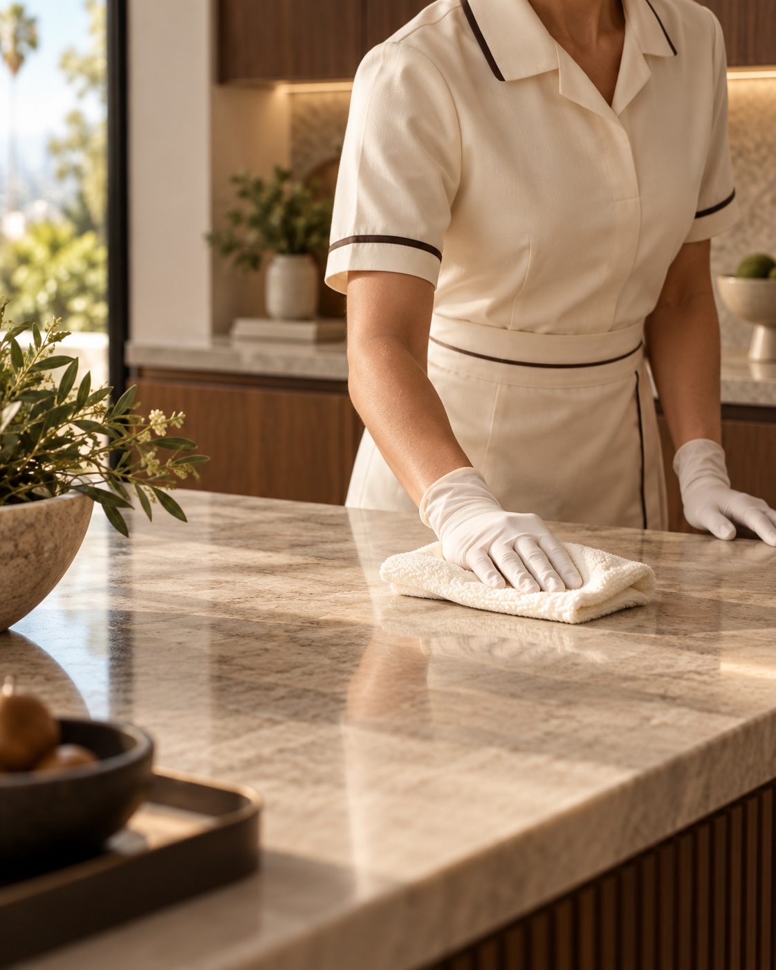 Private home-care specialist completing a precise final wipe